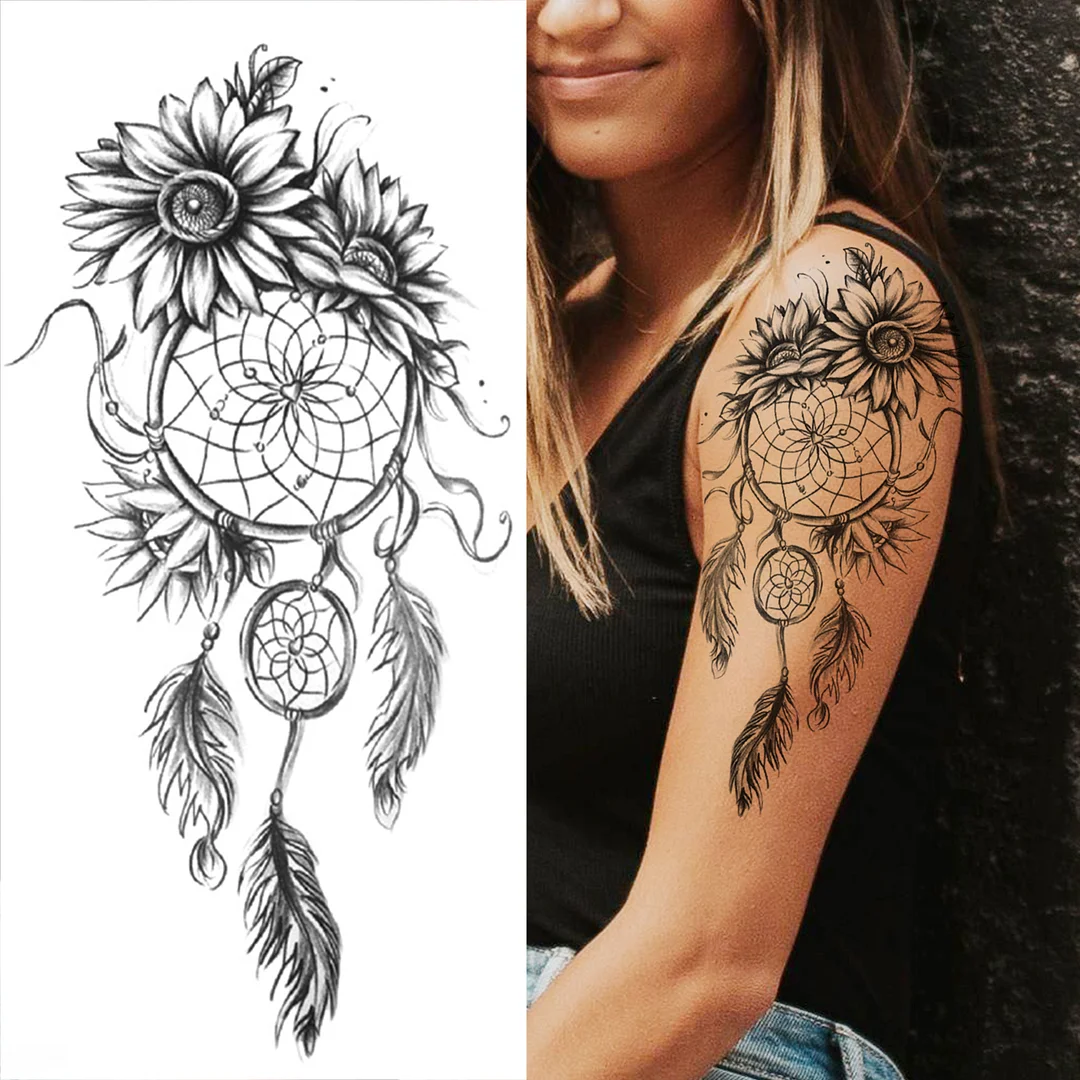 Sdrawing Compass Lion Rose Temporary Tattoo For Men Adults Realistic Fake Tiger Crown Cross Tattoo Sticker Thigh Half Sleeve Tatoo