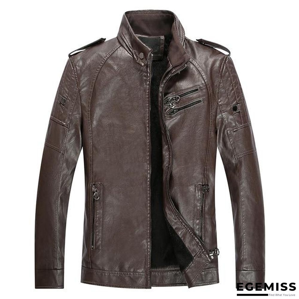 Men New Casual Thick Fleece Pockets Leather Jacket Coat Men PU Leather Motorcycle Vintage Faux Leather Jackets | EGEMISS