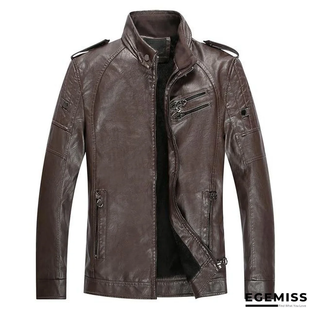 Men New Casual Thick Fleece Pockets Leather Jacket Coat Men PU Leather Motorcycle Vintage Faux Leather Jackets | EGEMISS