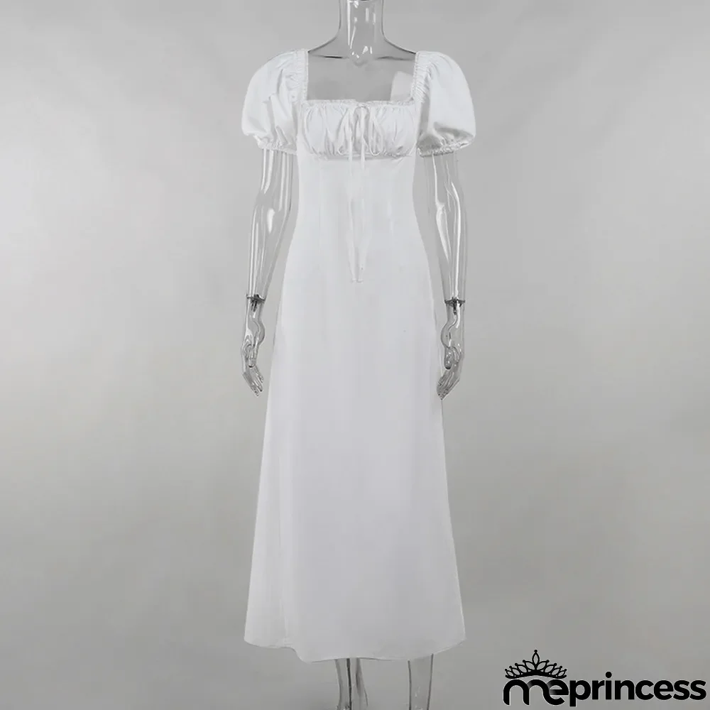 Square collar puff sleeve lace lace dress women palace style fashion slim dress