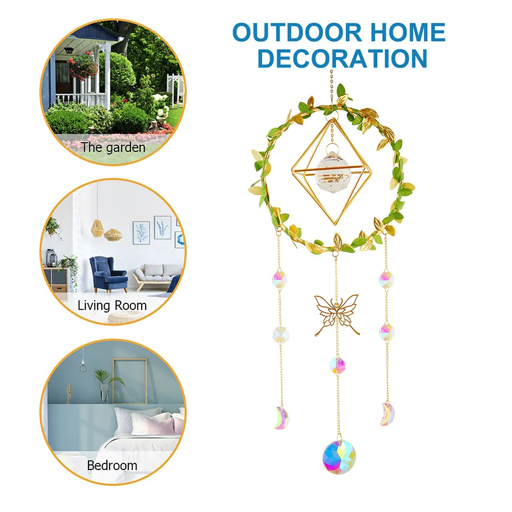 Crystal Wind Chime Prism Catchers Ornament Home Room Garden Decor (Round)