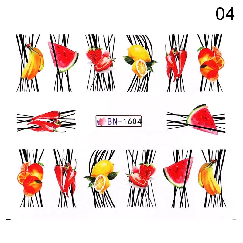 1PC 3D Nail Stickers Kiwi Avocado Lemon Banana Fruits Self-Adhesive Slider Nail Art Decorations Decals Manicure Accessories-Nail Inspo