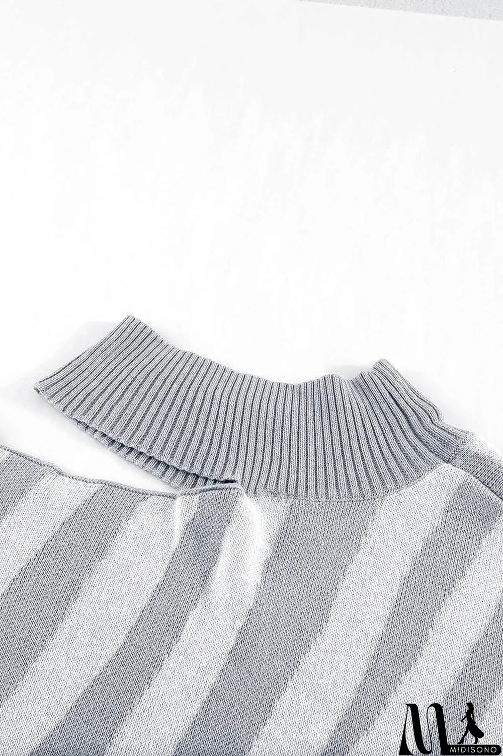 MidiSono - Gray Zebra Print Mock Neck Cold Shoulder Sweater