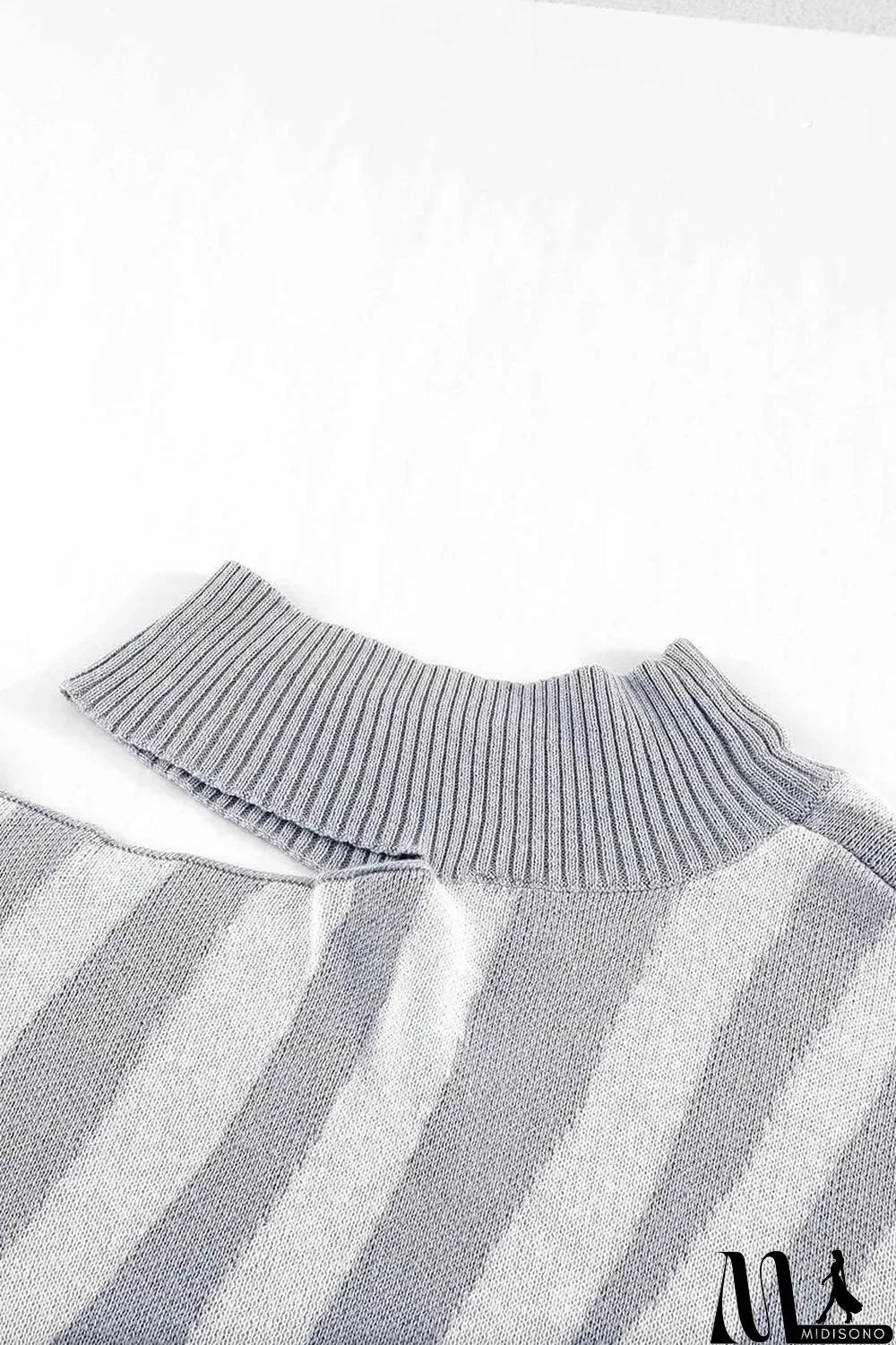 MidiSono - Gray Zebra Print Mock Neck Cold Shoulder Sweater