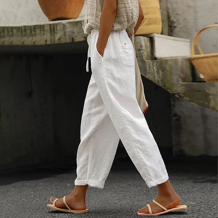 VChics Solid Color Drawstring Loose Straight Leg Pants