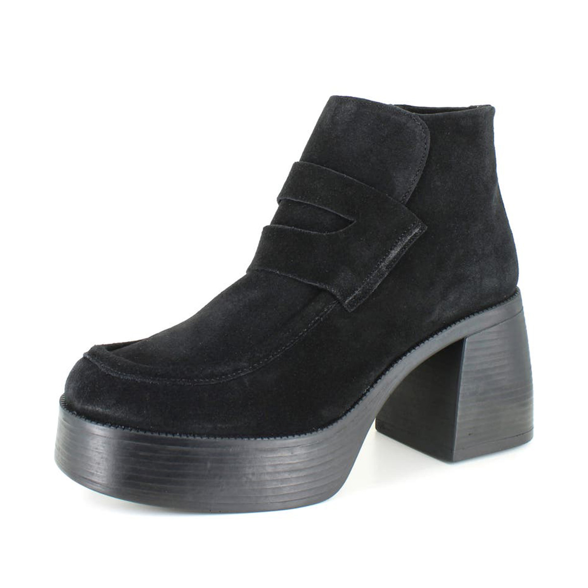 Black Faux Suede Round Toe Chunky Heel Platform Boots Women Nicepairs