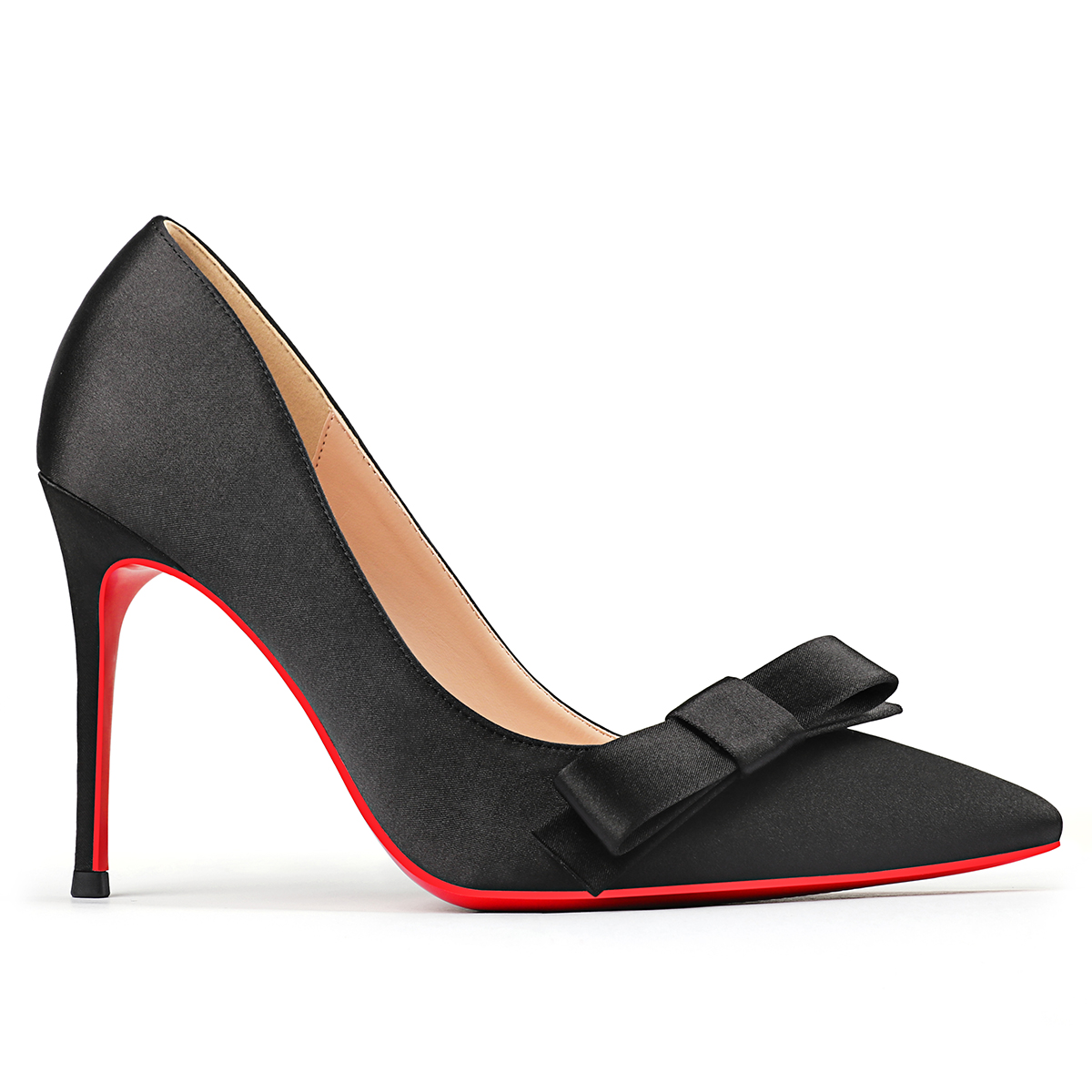 100mm Red Bottom Women's Party Wedding Heels Bowknot Silk Pumps-MERUMOTE