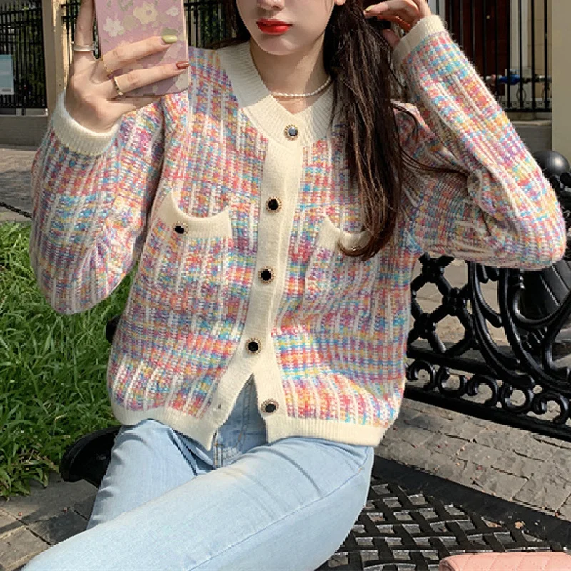 Toloer Toloer Stripe Retro Small Fragrant Wind 2024 Spring And Autumn New Coat Women's Long Sleeve Bump Color Sweater Knit Cardigan Women-Outfit Ideas