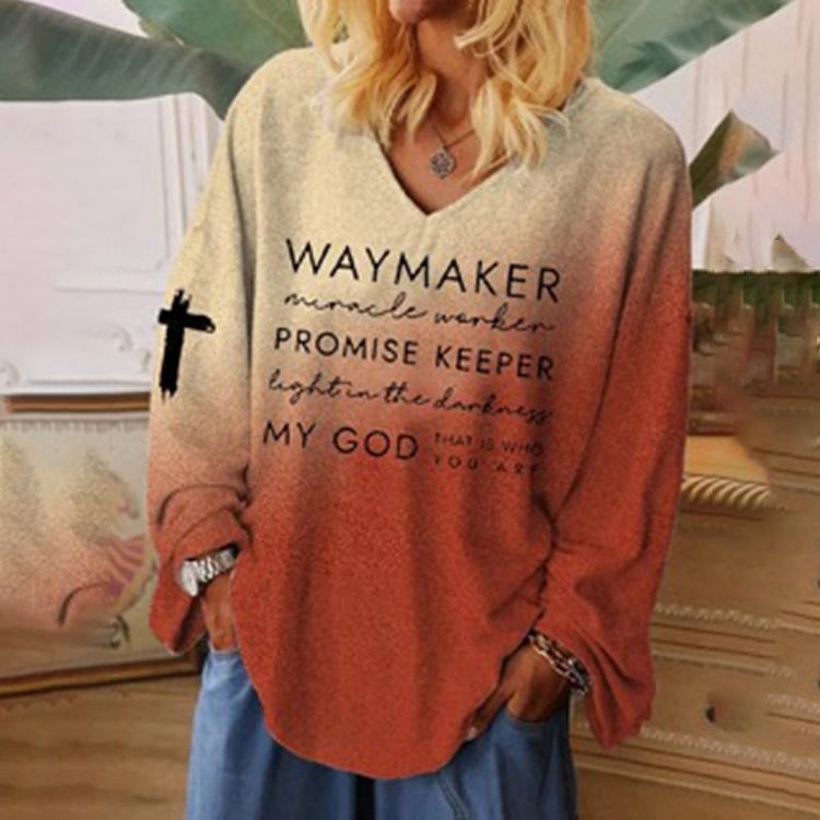 VChics Women's Waymaker Miracle Worker Promise Keeper Light in the Darkness My God Casual Long-Sleeve T-Shirt