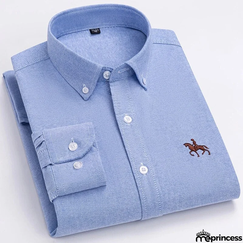 Men's Cotton Turn-Down Collar Full Sleeve Plain Pattern Shirt