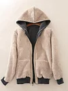 Women Coat Lamb Hooded Color Zipper Hoodie Sweater
