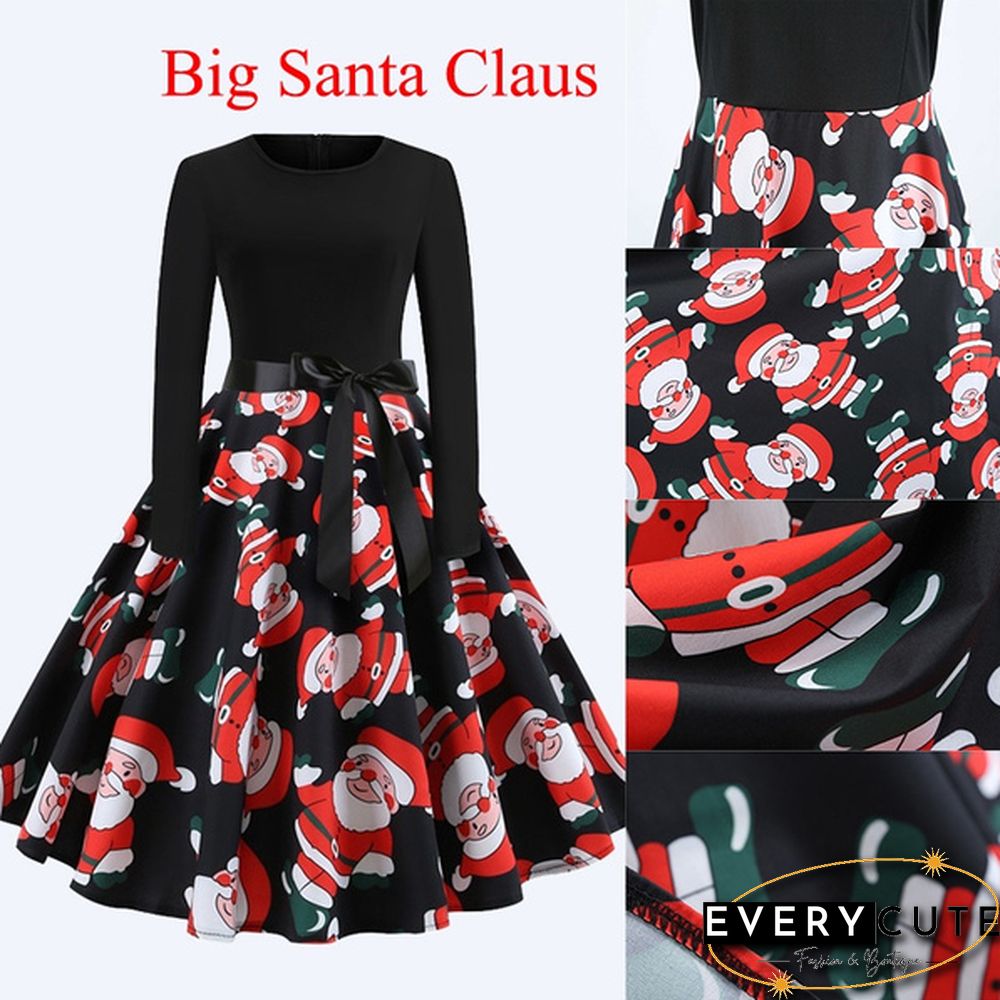 6 Styles Fashion Lady Autumn and Winter Xmas Clothes Christmas Costume Casual Long Sleeve Halloween Print Party Dress Plus Size