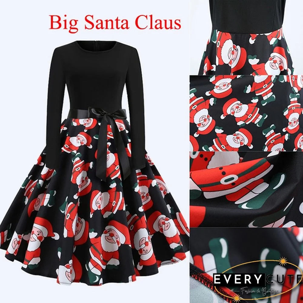 6 Styles Fashion Lady Autumn and Winter Xmas Clothes Christmas Costume Casual Long Sleeve Halloween Print Party Dress Plus Size