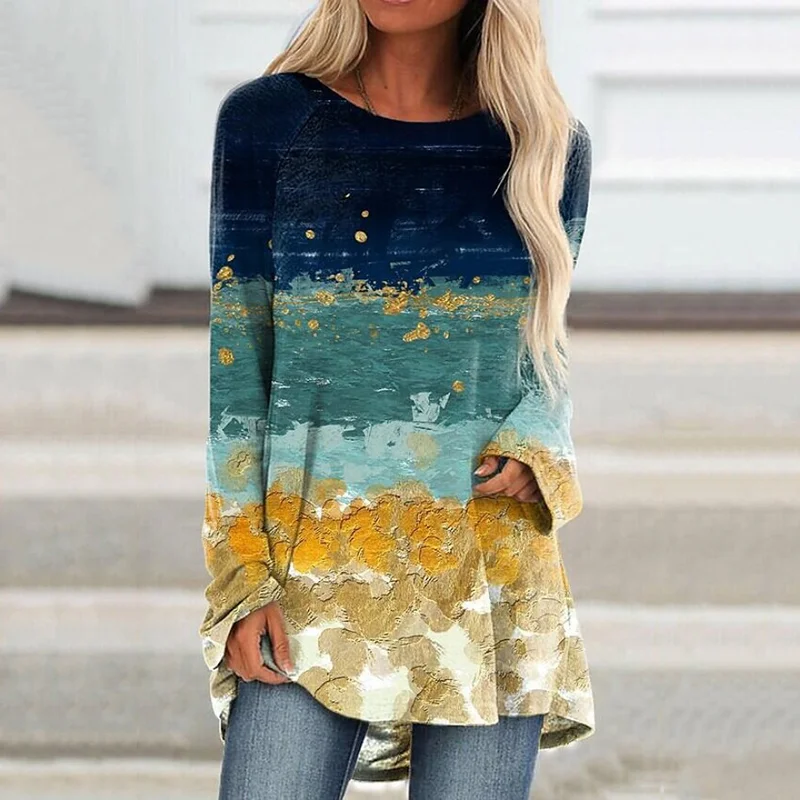 Loose Printed Casual Long-Sleeved T-Shirt