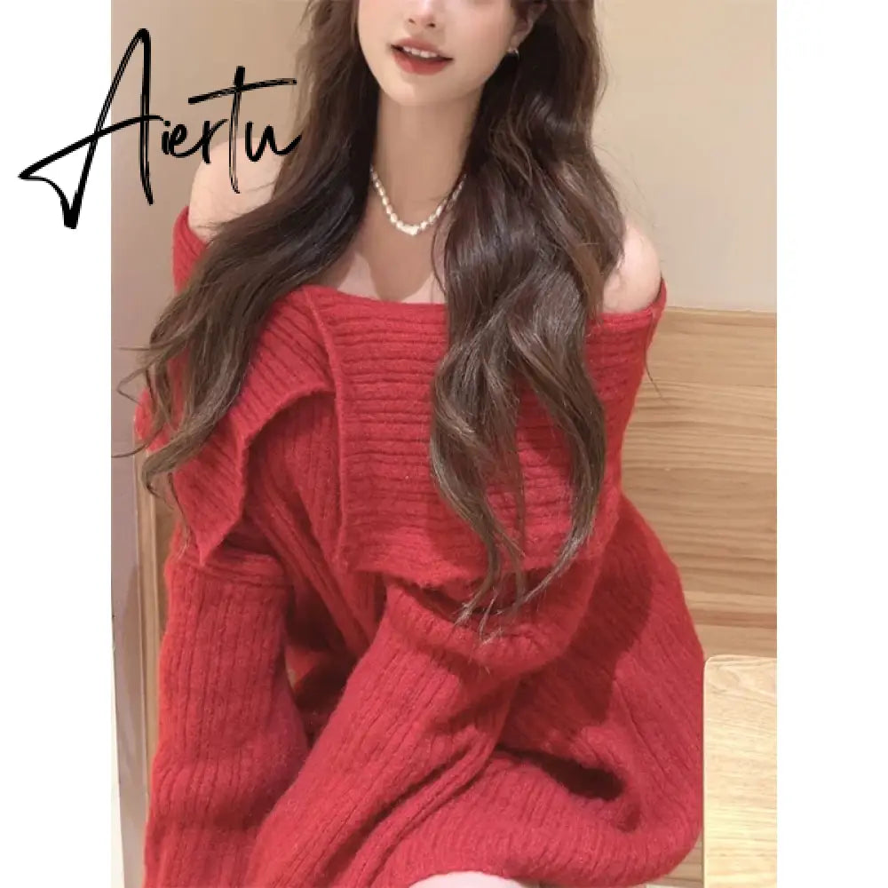 Autumn Design Sexy White Knitted Sweater Women Long Sleeve Pure Color Korean Fashion Y2k Clothing Elegant Pullover Female Aiertu