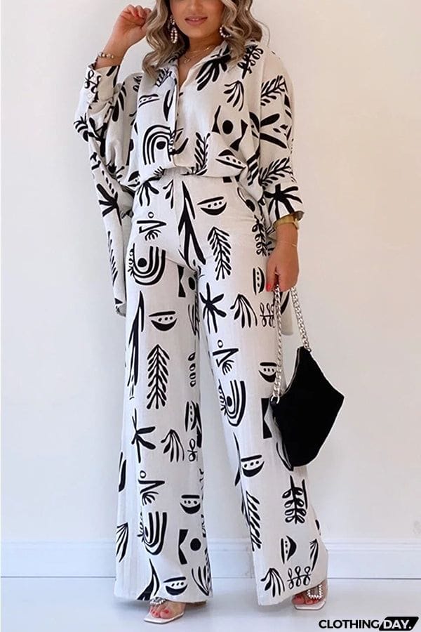Talk Sweetly Printed Vacation Straight Pants Suit