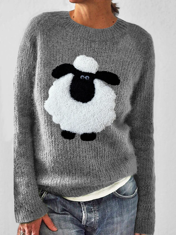 VChics Fluffy Sheep Pattern Cozy Knit Sweater