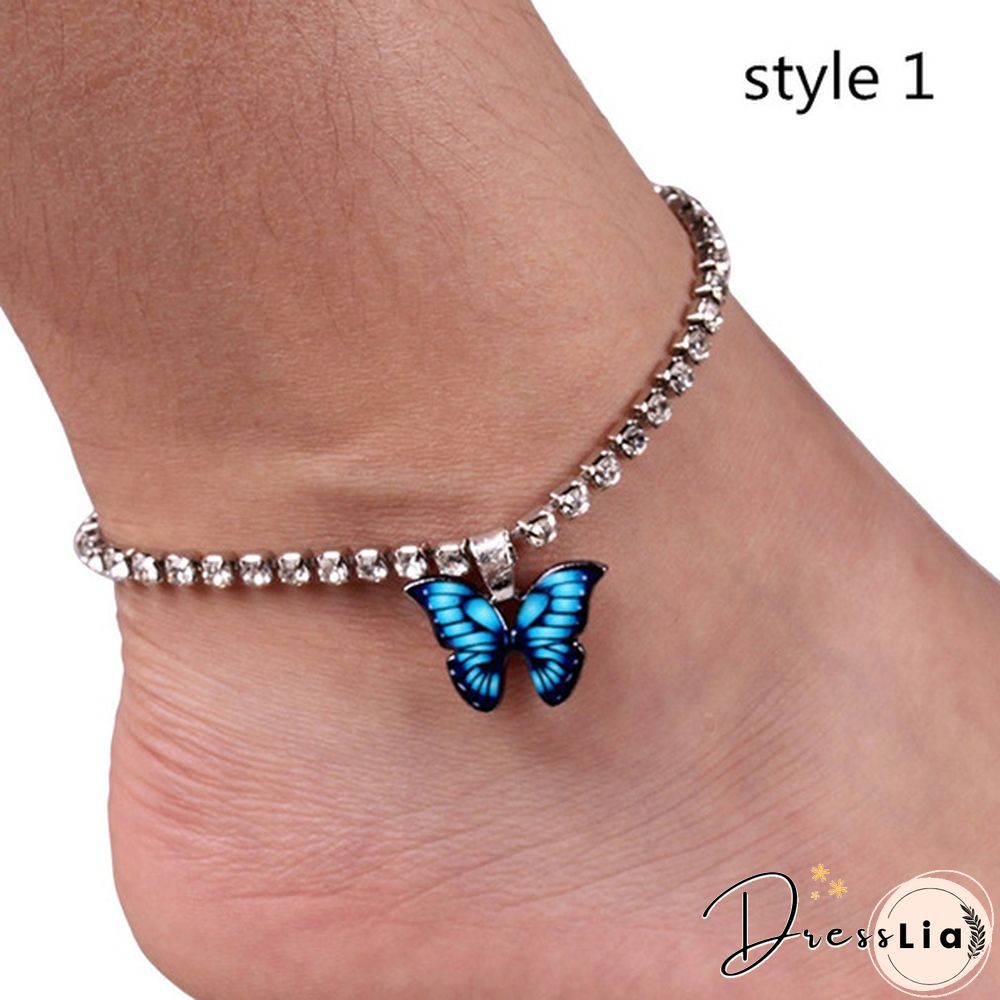 Style Butterfly Pendant Anklet for Women Beach Foot Jewelry Crystal Chain Anklets Bracelet