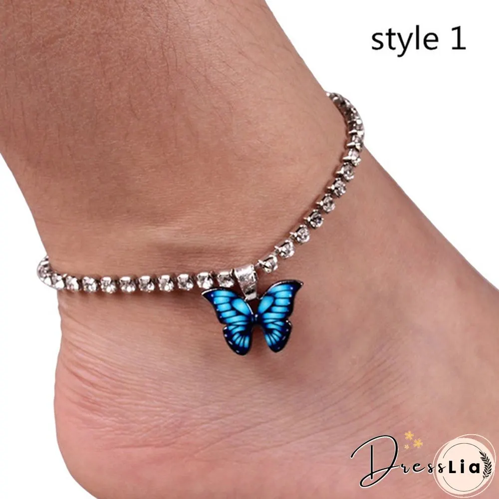 Style Butterfly Pendant Anklet for Women Beach Foot Jewelry Crystal Chain Anklets Bracelet