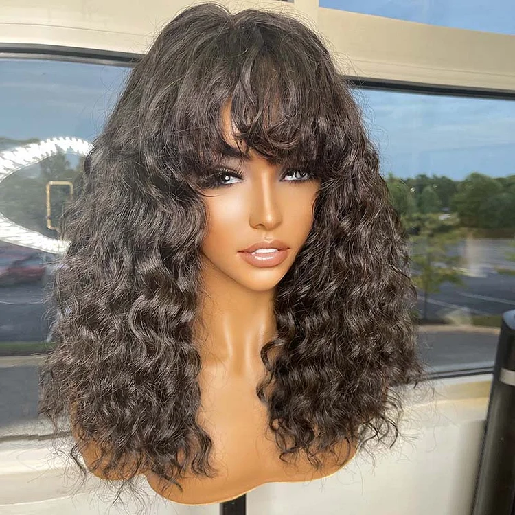 Sleek Water Wave Lace Front Wig With Bangs