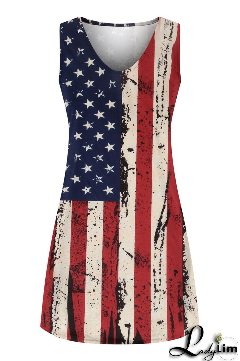 Red Fashion Casual Print Patchwork V Neck Vest Dress