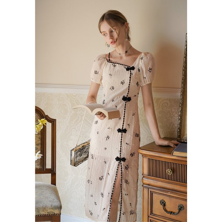 Fairy Tales Aesthetic Fairycore Sweet Cheongsam Printing Dress QueenFunky