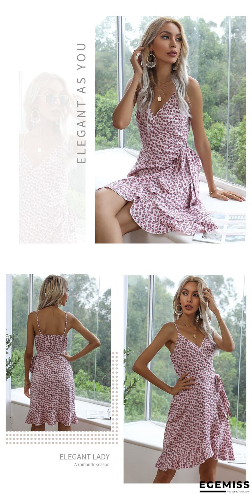 Summer Printing Irregular Ruffled Suspenders Dress Women | EGEMISS