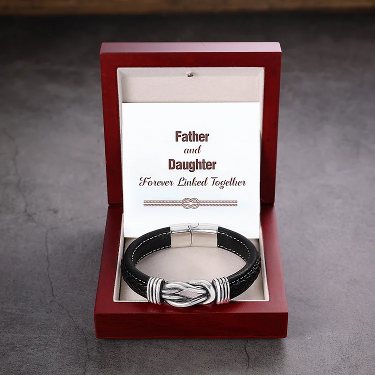Personalised Name Leather Knot Bracelet "Father and Daughter Forever Linked Together" Father's Day Gift Idea