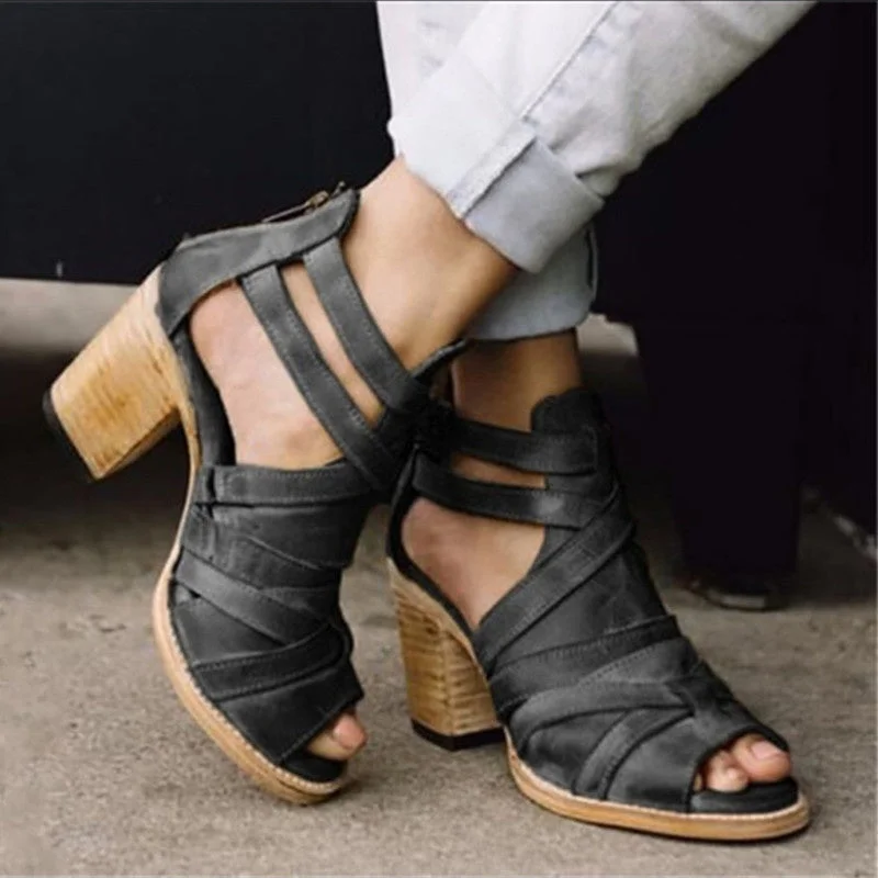 Women's Mid Heel Roman Style Cross Strap Sandals