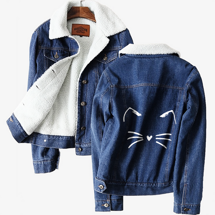 Cute Heart Shaped Nose Cat, Cat Classic Lined Denim Jacket
