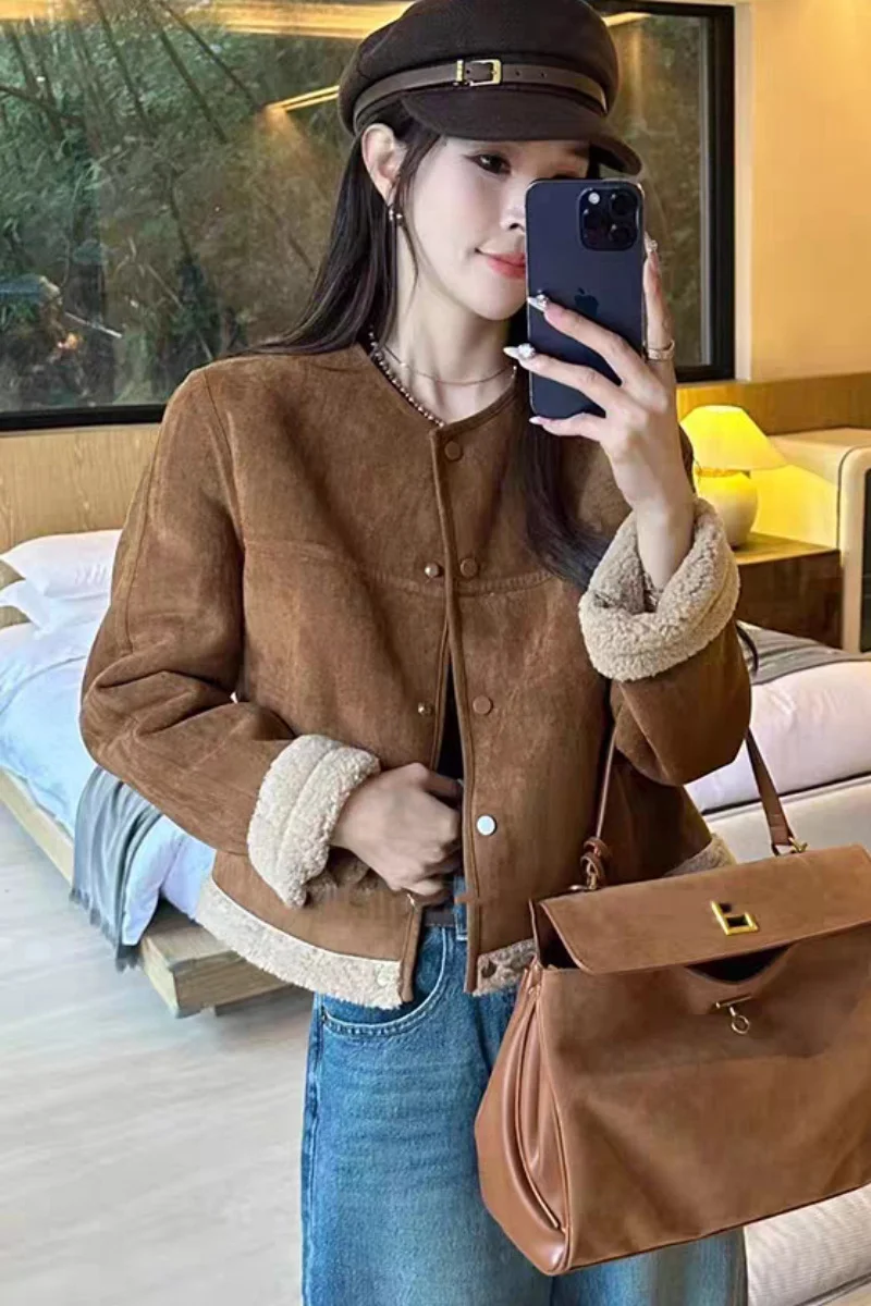 Toloer Fur One Lamb Coat Female 2024 Autumn Winter New Short Short Fashion Casual Suede Top-Outfit Ideas