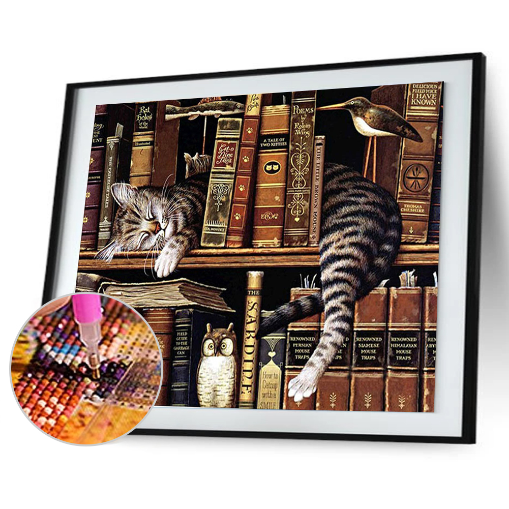 

30*40CM Special Shaped Diamond Painting-Bookshelf Cat, 501 Original