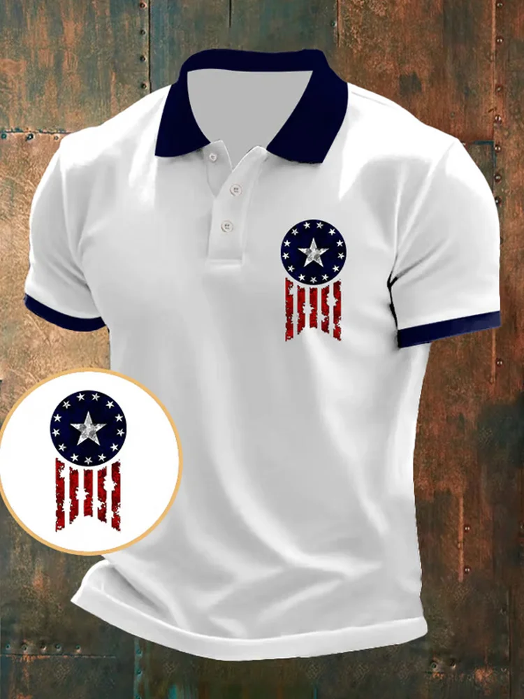 Mens Casual Independence Day Lencana Print Polo Shirt