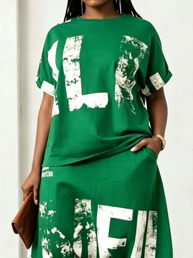 Casual Text Letters Crew Neck T-shirt mysite idetrend