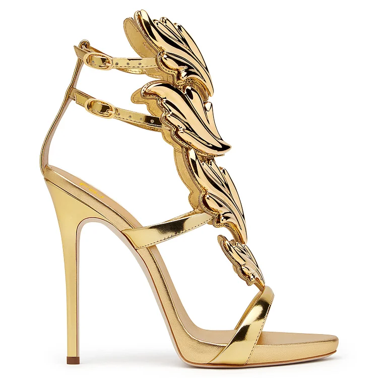 Gold Evening Shoes Luxury Metallic Heels Stiletto Sandals for Party |FSJ Shoes