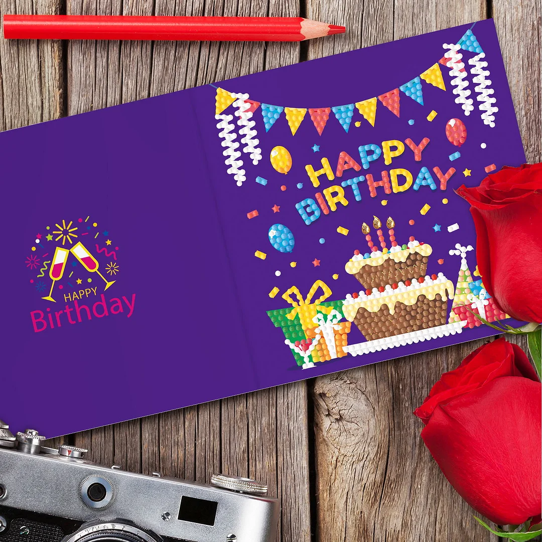 12pcs DIY Diamond Painting Greeting Cards Mosaic Birthday Postcard(15*15cm)