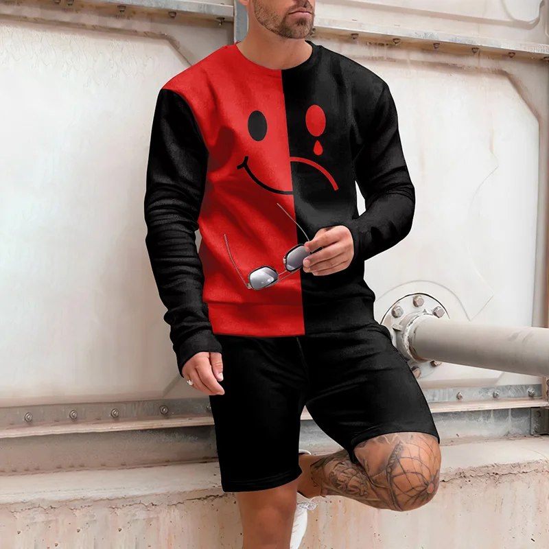Fashion Black And Red Smiley Tracksuit Two Piece Set