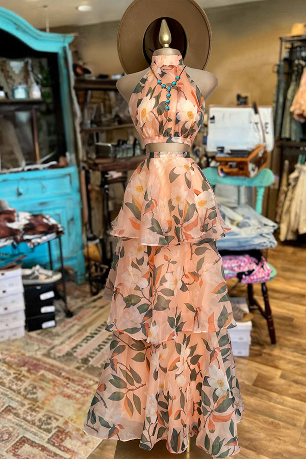Casual Polyester Floral Print Dress with Ruffled Sleeves and Bow Detail