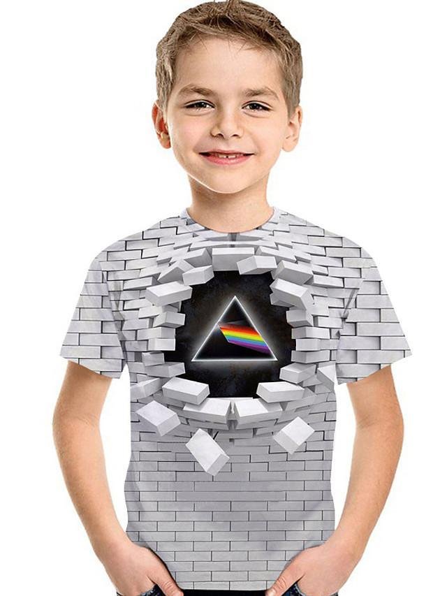 Kids Toddler Boys' Active Basic Geometric 3D Print Short Sleeve Tee Light gray - VSMEE