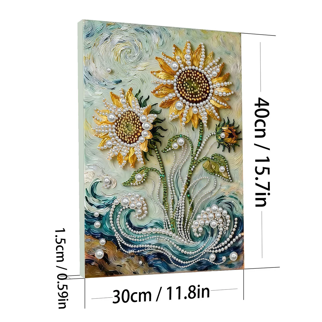 Sunflower DIY Pearl Diamond Art Painting Kit with Frame 11.81x15.75in Home Decor
