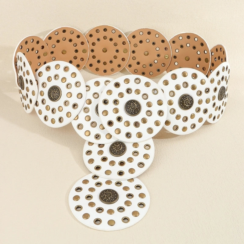 Casual Minimalist Classic Style Round Pu Leather Alloy Metal Button Women’s Leather Belts