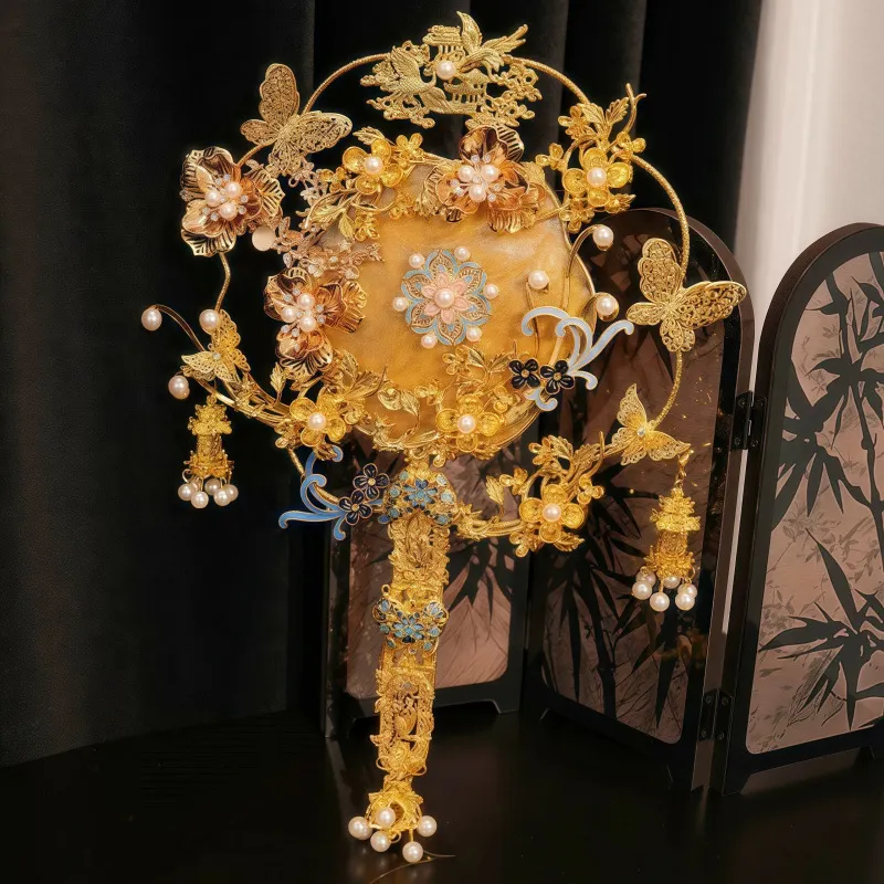 Hand Bouquet Chinese Bride Wedding Gift Scepter Round Fan