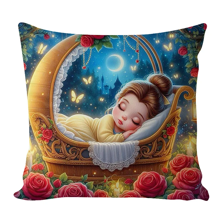 Pillow-Disney-Princess Belle 11CT Stamped Cross Stitch 45*45CM(17.72*17.72In)