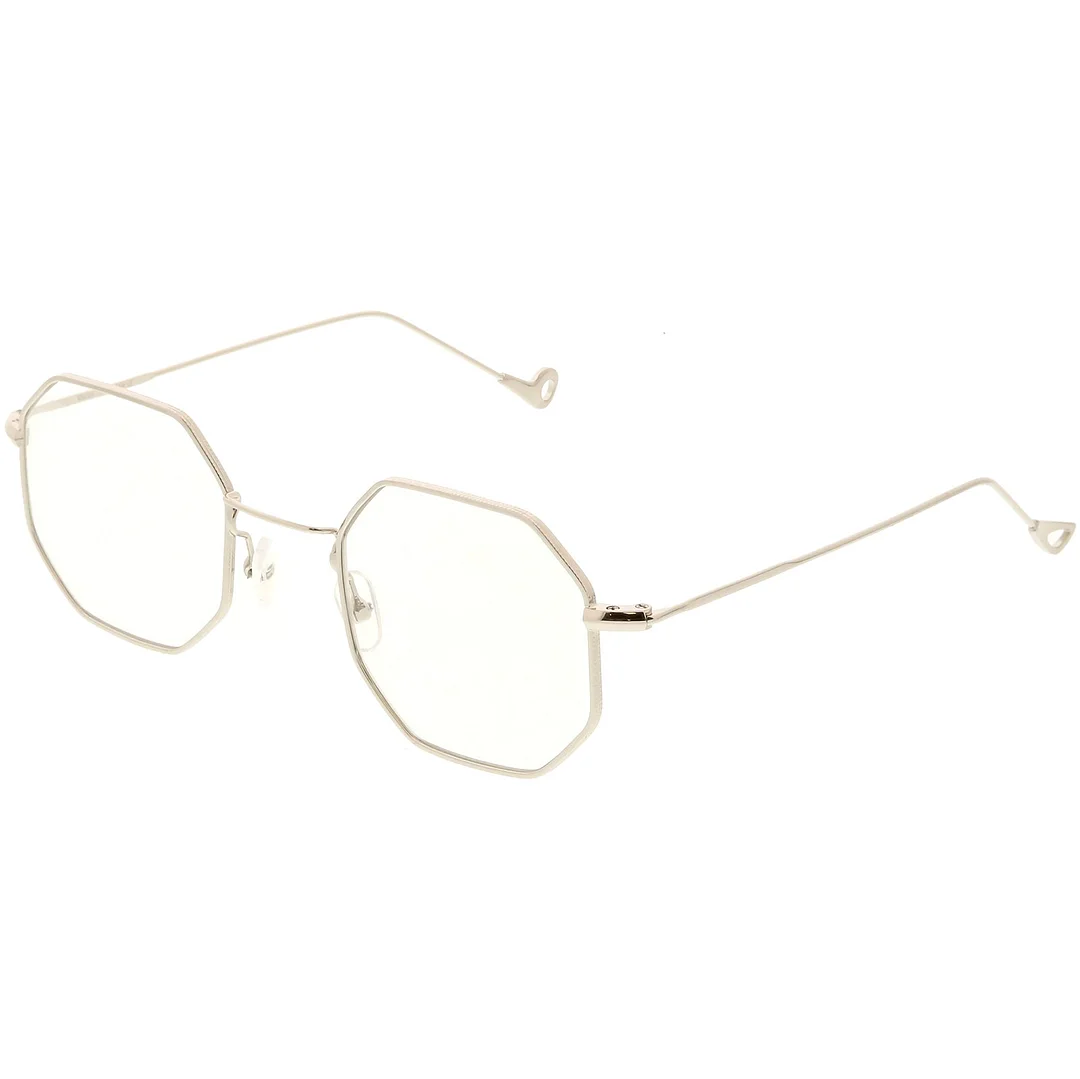 Premium Geometric Octagon Eyeglasses Ultra Slim Metal Clear Flat Lens 49mm