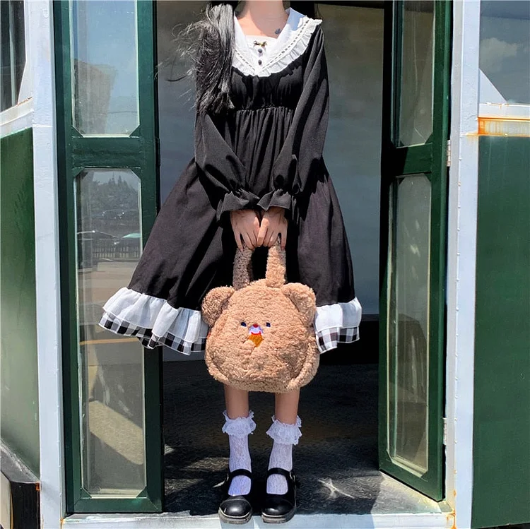 Vintage Lace Up Lolita Sweet Dress - Gotamochi Kawaii Shop, Kawaii Clothes