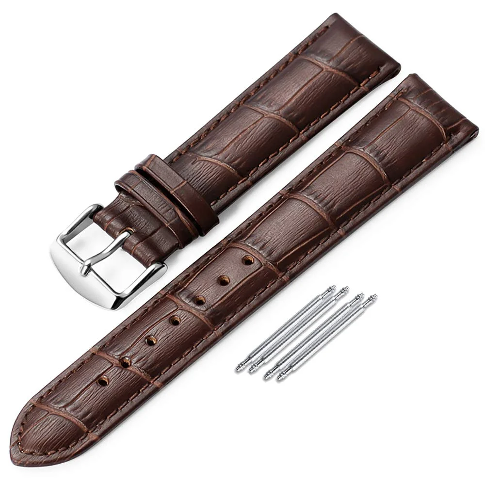 Genuine Calf Leather Watch Band Alligator Grain Padded Color & Width (18mm,19mm, 20mm,21mm,22mm Or 24mm) Gold Silver