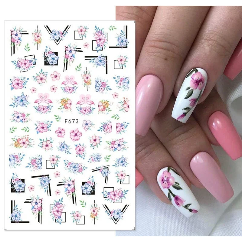 1PC 3D Nail Stickers Flowers Leaves Self-Adhesive Slider Letters Nail Art Decorations Geometry Decals Manicure Accessories-Nail Inspo