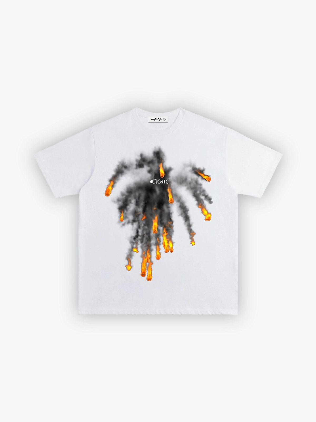White Act Chic Meteor Falling Print Unisex Tee Front