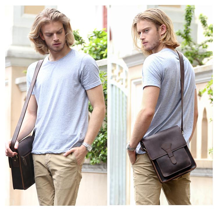 Vintage Style Handmade crazy horse leather men's messenger bag