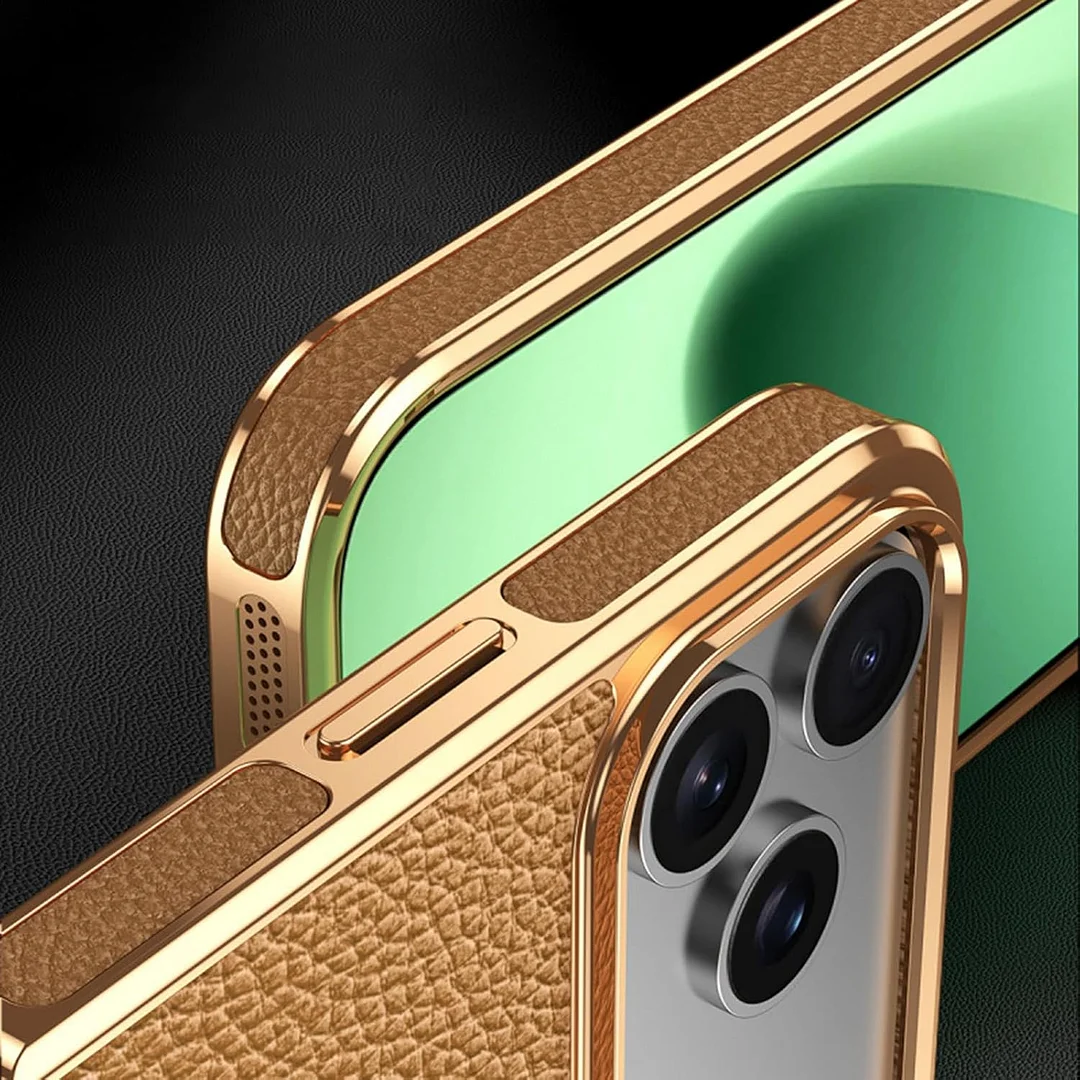 iPhone genuine leather case, magnetic electroplating luxury protective cover